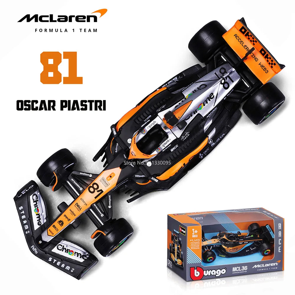 Bburago 1:43 P2 British GP Mclaren F1 MCL60 2023 #4 Lando Norris #81 Oscar Piastri Alloy Car Die Cast Model Toy Collectible