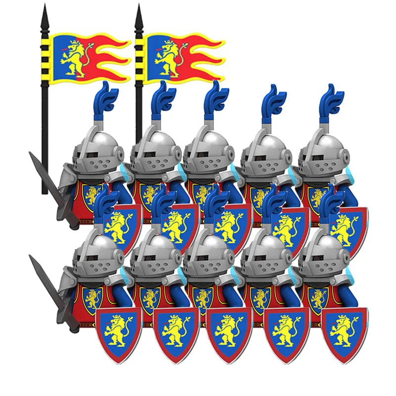 Medieval Knight Armored Troops Ancient Army Soldiers Mini Weapon Equipment Flag Model Building Blocks Kids Toys Birthday Gifts