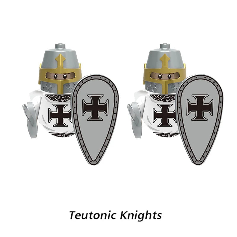 Medieval Knight Armored Troops Ancient Army Soldiers Mini Weapon Equipment Flag Model Building Blocks Kids Toys Birthday Gifts