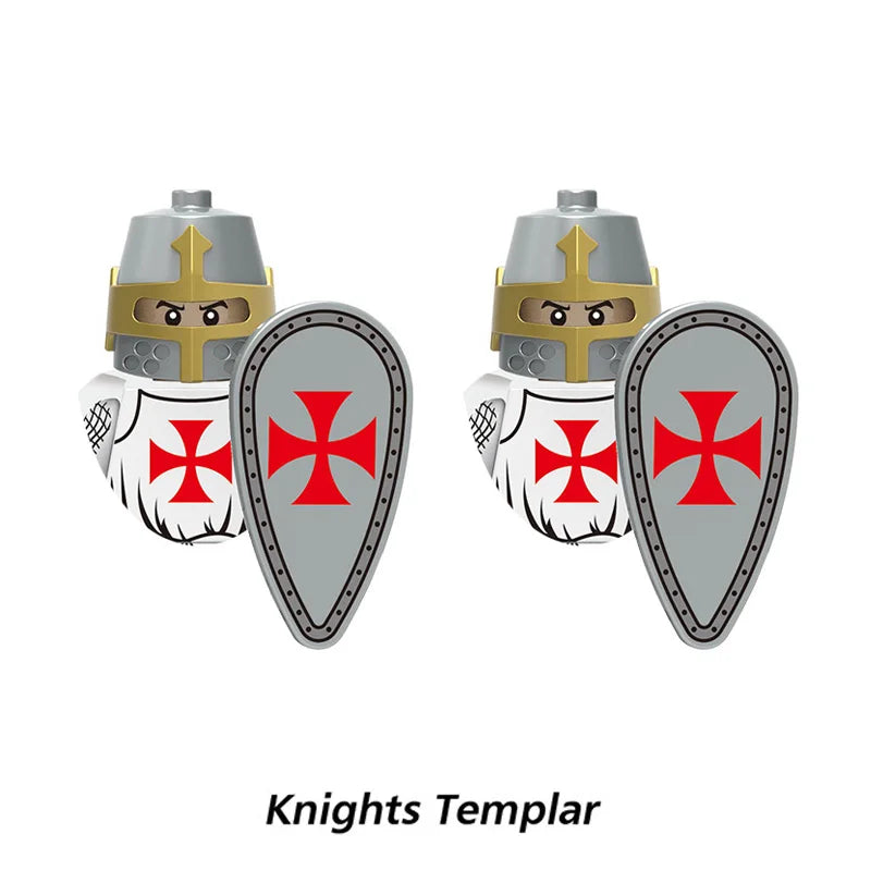 Medieval Knight Armored Troops Ancient Army Soldiers Mini Weapon Equipment Flag Model Building Blocks Kids Toys Birthday Gifts