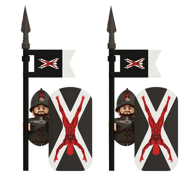 Medieval Knight Armored Troops Ancient Army Soldiers Mini Weapon Equipment Flag Model Building Blocks Kids Toys Birthday Gifts