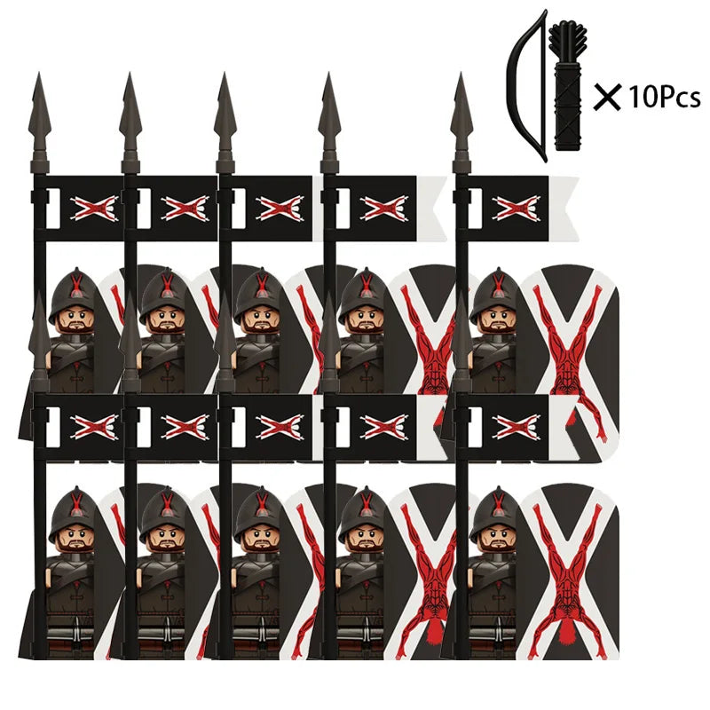 Medieval Knight Armored Troops Ancient Army Soldiers Mini Weapon Equipment Flag Model Building Blocks Kids Toys Birthday Gifts