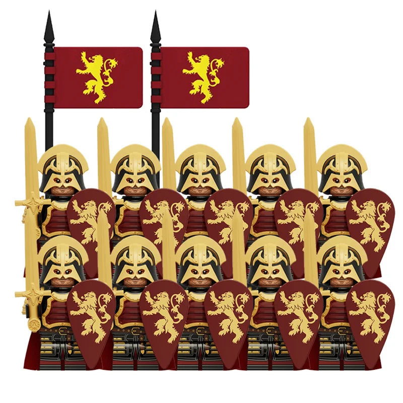 Medieval Knight Armored Troops Ancient Army Soldiers Mini Weapon Equipment Flag Model Building Blocks Kids Toys Birthday Gifts