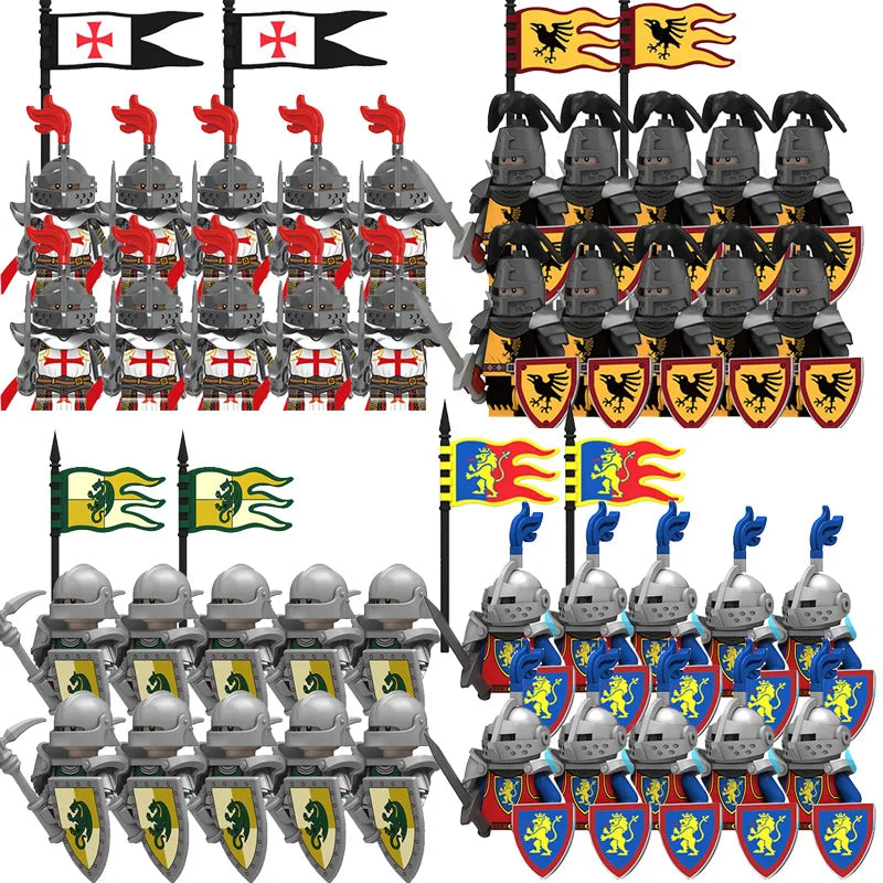 Medieval Knight Armored Troops Ancient Army Soldiers Mini Weapon Equipment Flag Model Building Blocks Kids Toys Birthday Gifts