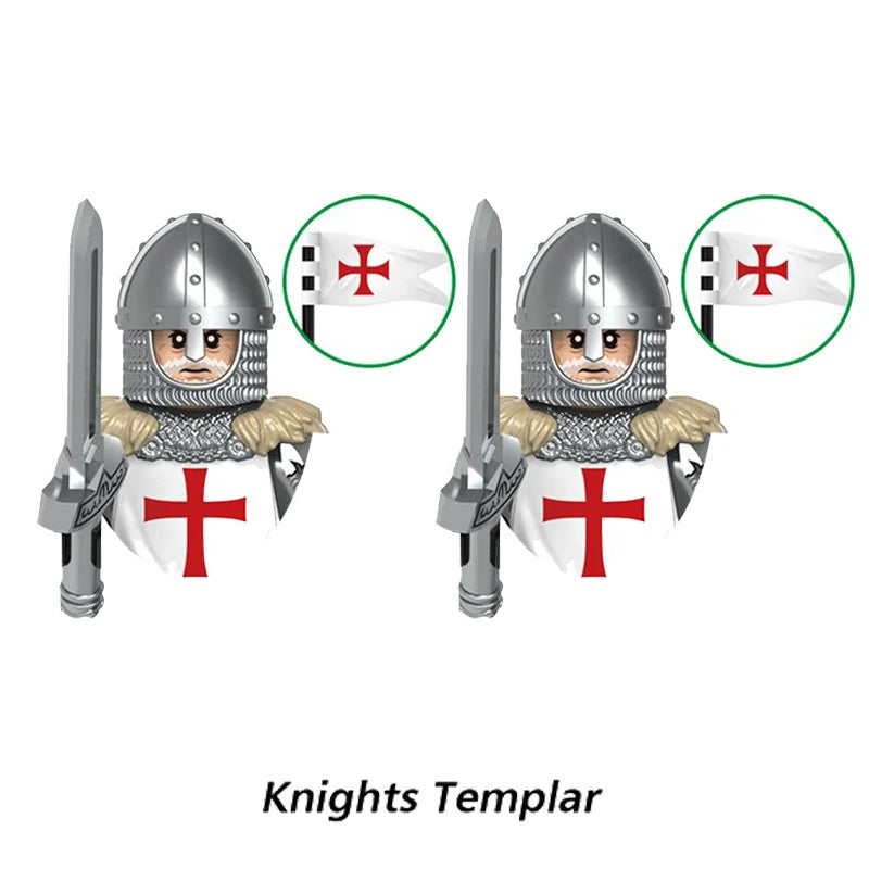 Medieval Knight Armored Troops Ancient Army Soldiers Mini Weapon Equipment Flag Model Building Blocks Kids Toys Birthday Gifts