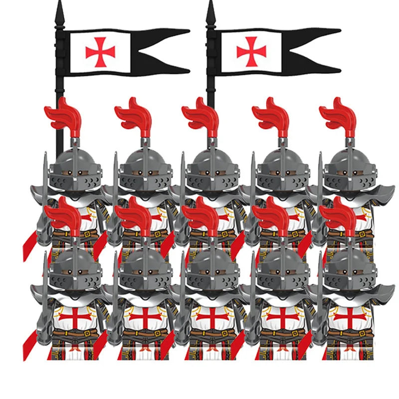 Medieval Knight Armored Troops Ancient Army Soldiers Mini Weapon Equipment Flag Model Building Blocks Kids Toys Birthday Gifts