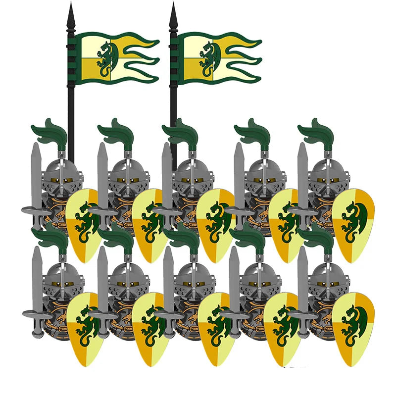 Medieval Knight Armored Troops Ancient Army Soldiers Mini Weapon Equipment Flag Model Building Blocks Kids Toys Birthday Gifts