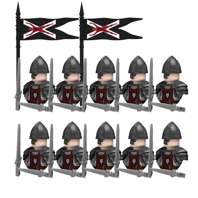 Medieval Knight Armored Troops Ancient Army Soldiers Mini Weapon Equipment Flag Model Building Blocks Kids Toys Birthday Gifts