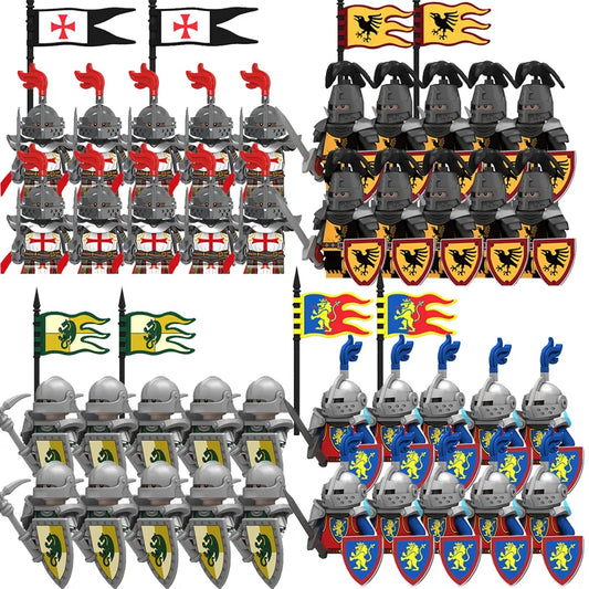 Medieval Knight Armored Troops Ancient Army Soldiers Mini Weapon Equipment Flag Model Building Blocks Kids Toys Birthday Gifts