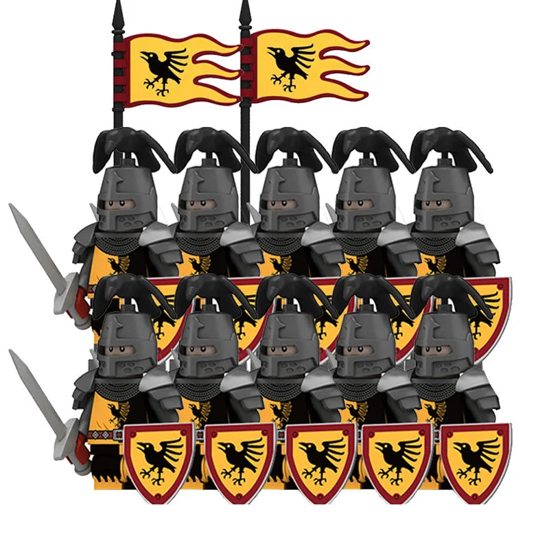 Medieval Knight Armored Troops Ancient Army Soldiers Mini Weapon Equipment Flag Model Building Blocks Kids Toys Birthday Gifts
