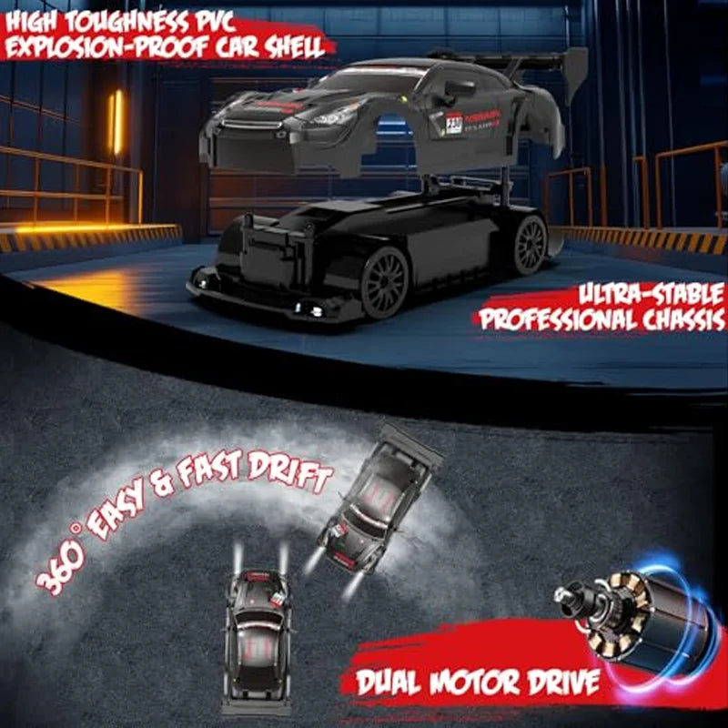 New 1：24 GTR Remote Control Car High Speed 4WD Rechargeable RC Drift Racing Toy For Kids Adults Indoor Outdoor 2.4GHz Long Range